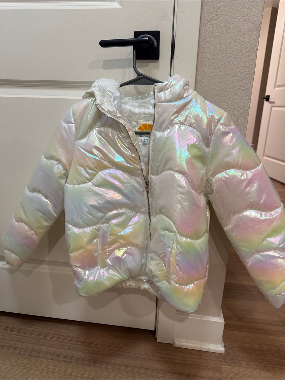 C&C California Girls Iridescent Pastel Puffer Jacket - White Sheen